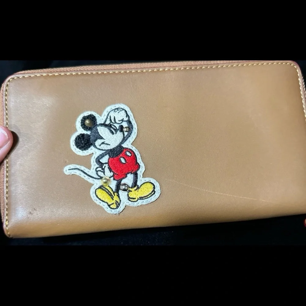 Coach Disney Long Wallet Brown Mickey Mouse Accordion Zip